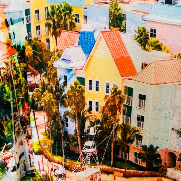 Karen Kane Print Top 2X Houses by the Sea Ocean Tropical Cruise Vacation - Picture 6 of 15